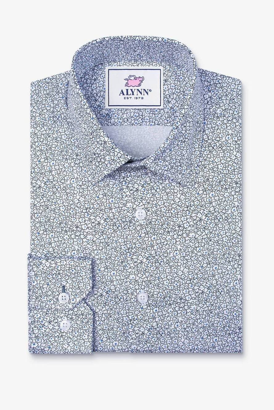 NEW ALYNN men's reid floral untuckable classic fit dress shirt in white